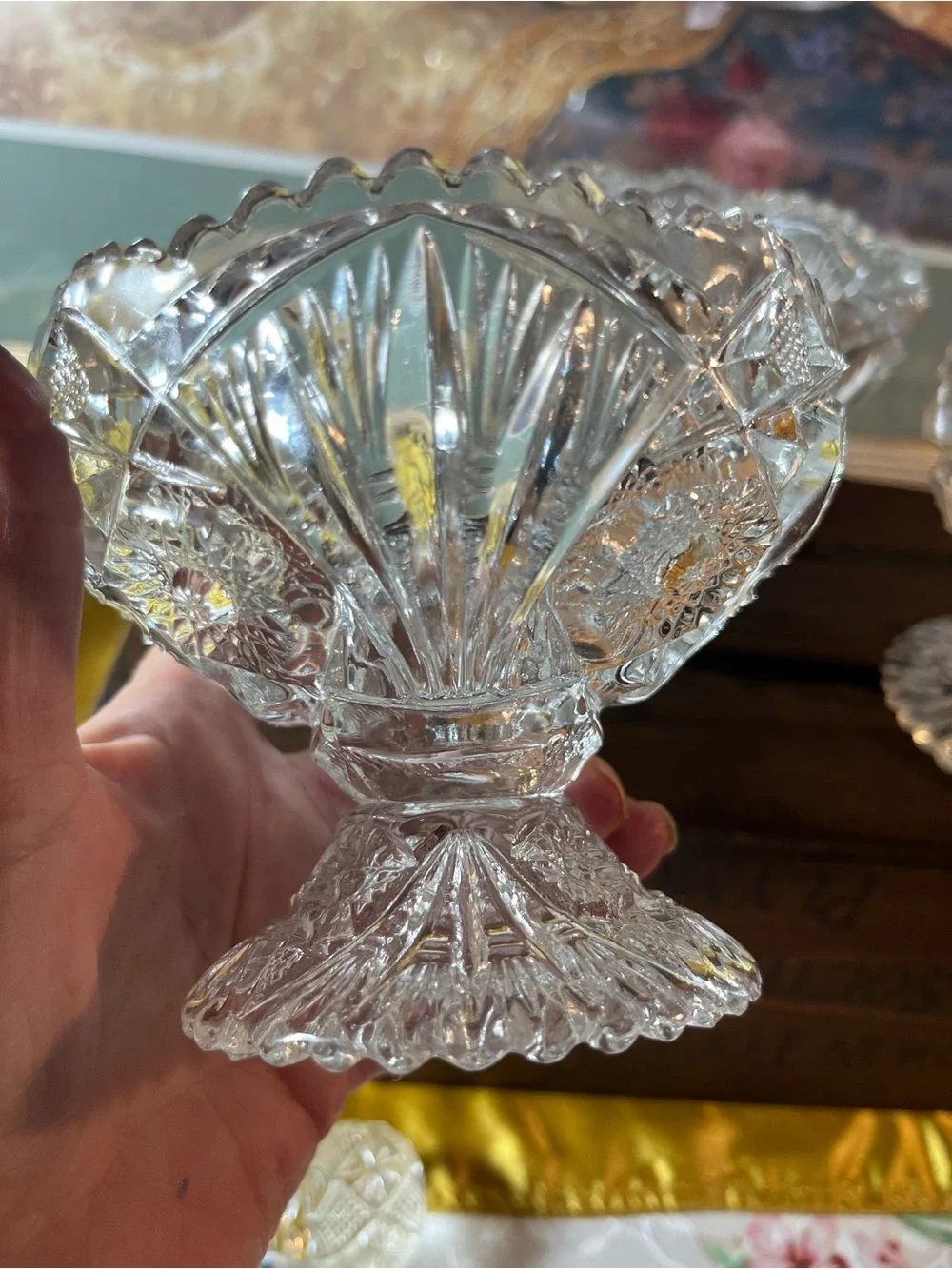 Crystal Glass Compote Dish - Clear Cut-Glass Accent Bowl